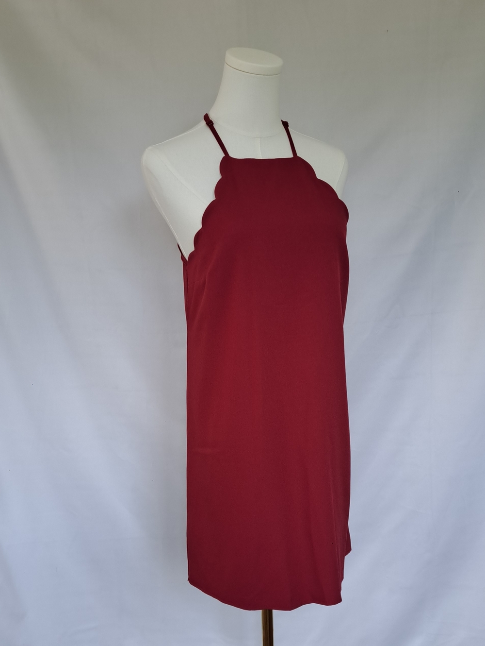 Lulus Burgundy Red Scalloped Halter Mini Dress Cocktail Glam Chic Party Size M